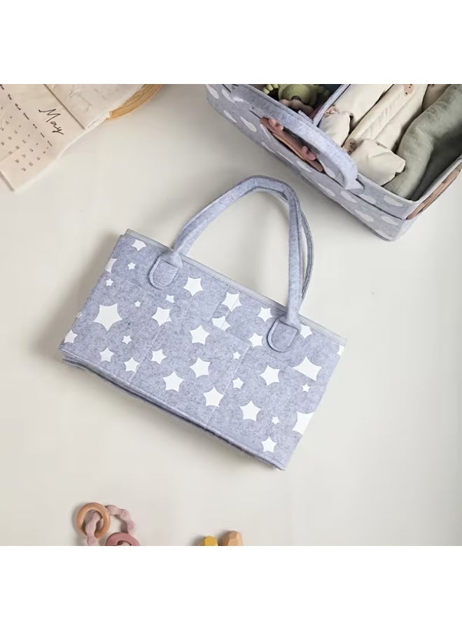 LCAREMOM Baby Felt Diaper Bag, Large Capacity Diaper Caddy Organizer, Portable Foldable Storage Bag with Removable Dividers Portable Nursery Storage Basket for Diapers Wipes Clothes Travel Home Grey Star - Image 5