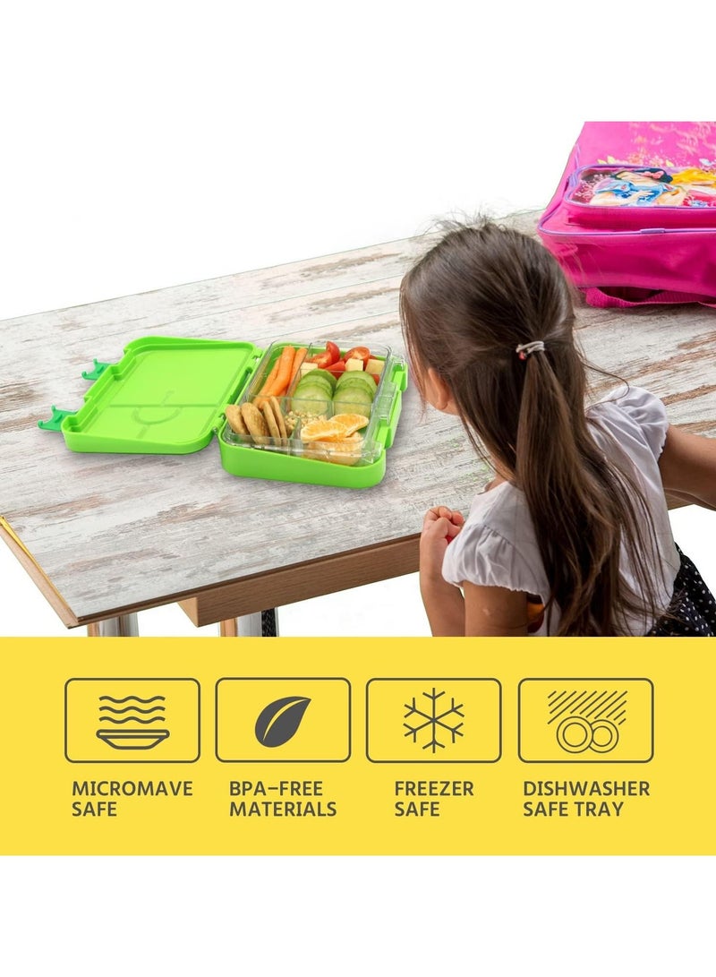 Arabest صندوق غداء بينتو للأطفال مع 6 حجرات - صندوق غداء مانع للتسرب للأولاد والبنات، خالٍ من البيسفينول A، آمن للاستخدام في غسالة الأطباق في الميكروويف، صندوق غداء للمدرسة (أخضر) - Image 4