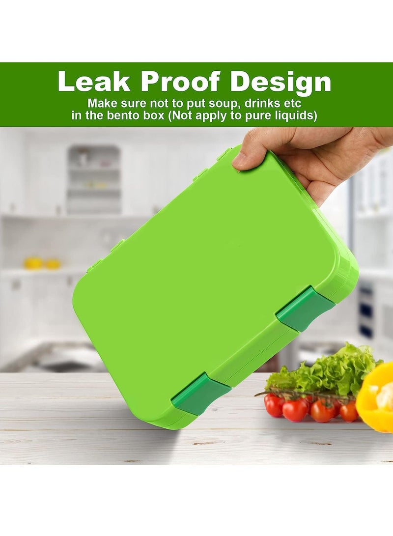 Arabest صندوق غداء بينتو للأطفال مع 6 حجرات - صندوق غداء مانع للتسرب للأولاد والبنات، خالٍ من البيسفينول A، آمن للاستخدام في غسالة الأطباق في الميكروويف، صندوق غداء للمدرسة (أخضر) - Image 2