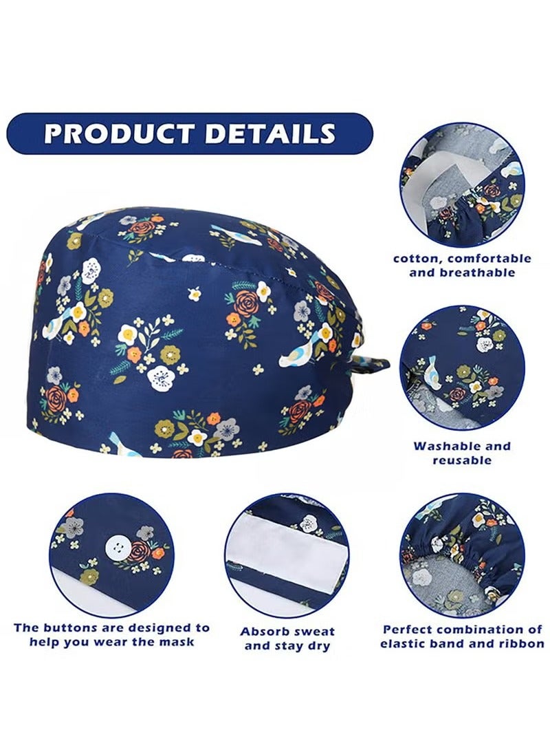 Generic 3 Pack Working Caps with Buttons and Sweatband Cotton Printed Bouffant Hats Adjustable Elastic Tie Back Hats for Women and Men Breathable Scrub Cap  - Image 2