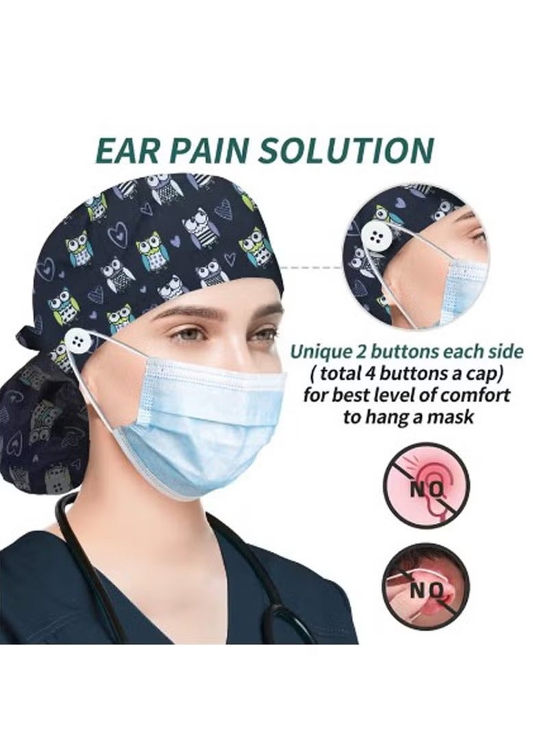 Generic 3 Pack Working Caps with Buttons and Sweatband Cotton Printed Bouffant Hats Adjustable Elastic Tie Back Hats for Women and Men Breathable Scrub Cap  - Image 3