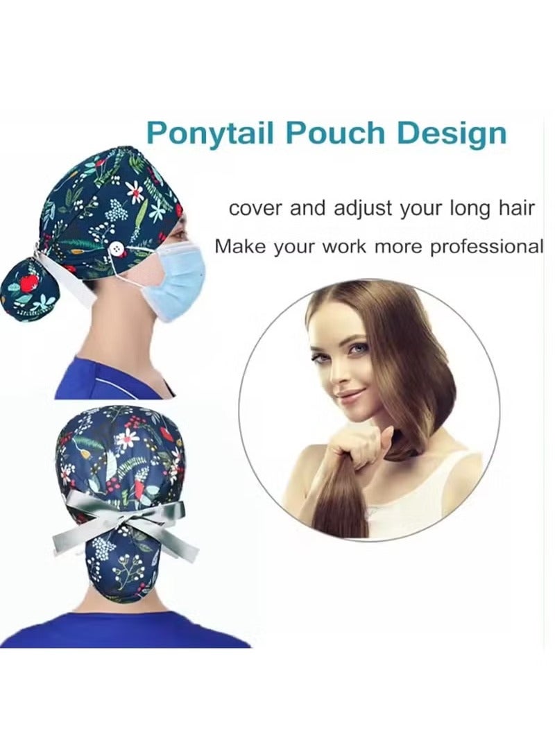 Generic 3 Pack Working Caps with Buttons and Sweatband Cotton Printed Bouffant Hats Adjustable Elastic Tie Back Hats for Women and Men Breathable Scrub Cap  - Image 5