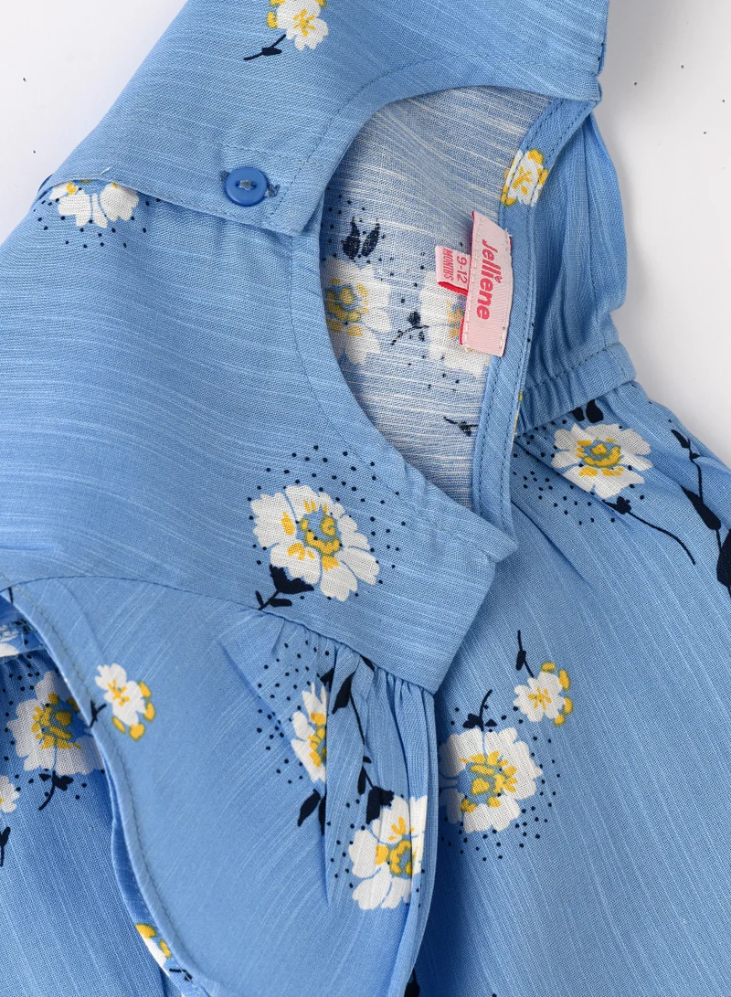 Jelliene Girls' Blue Floral Button-Down Playsuit