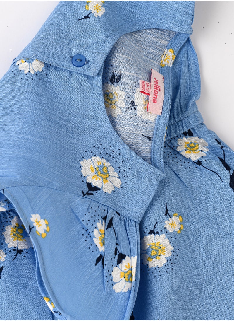 Jelliene Girls' Blue Floral Button-Down Playsuit  - Image 4
