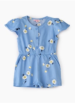 Jelliene Girls' Blue Floral Button-Down Playsuit  - Image 1