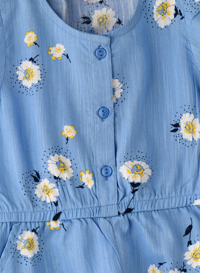 Jelliene Girls' Blue Floral Button-Down Playsuit