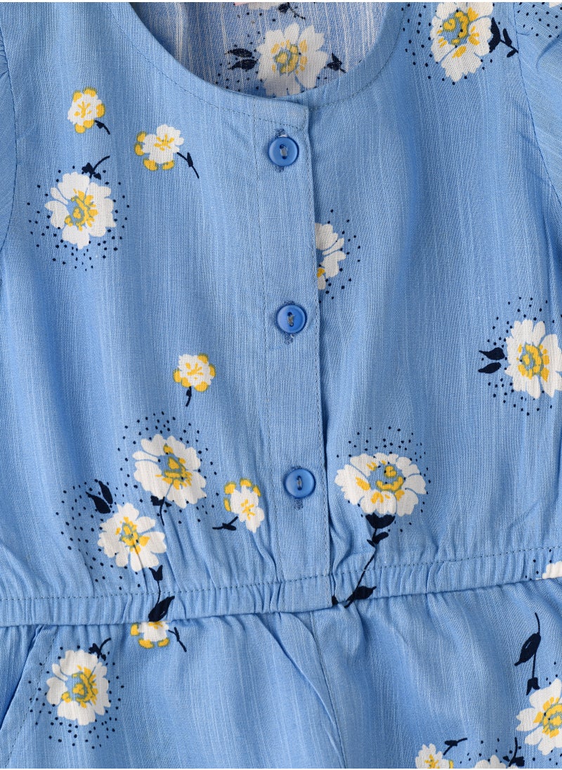 Jelliene Girls' Blue Floral Button-Down Playsuit  - Image 3