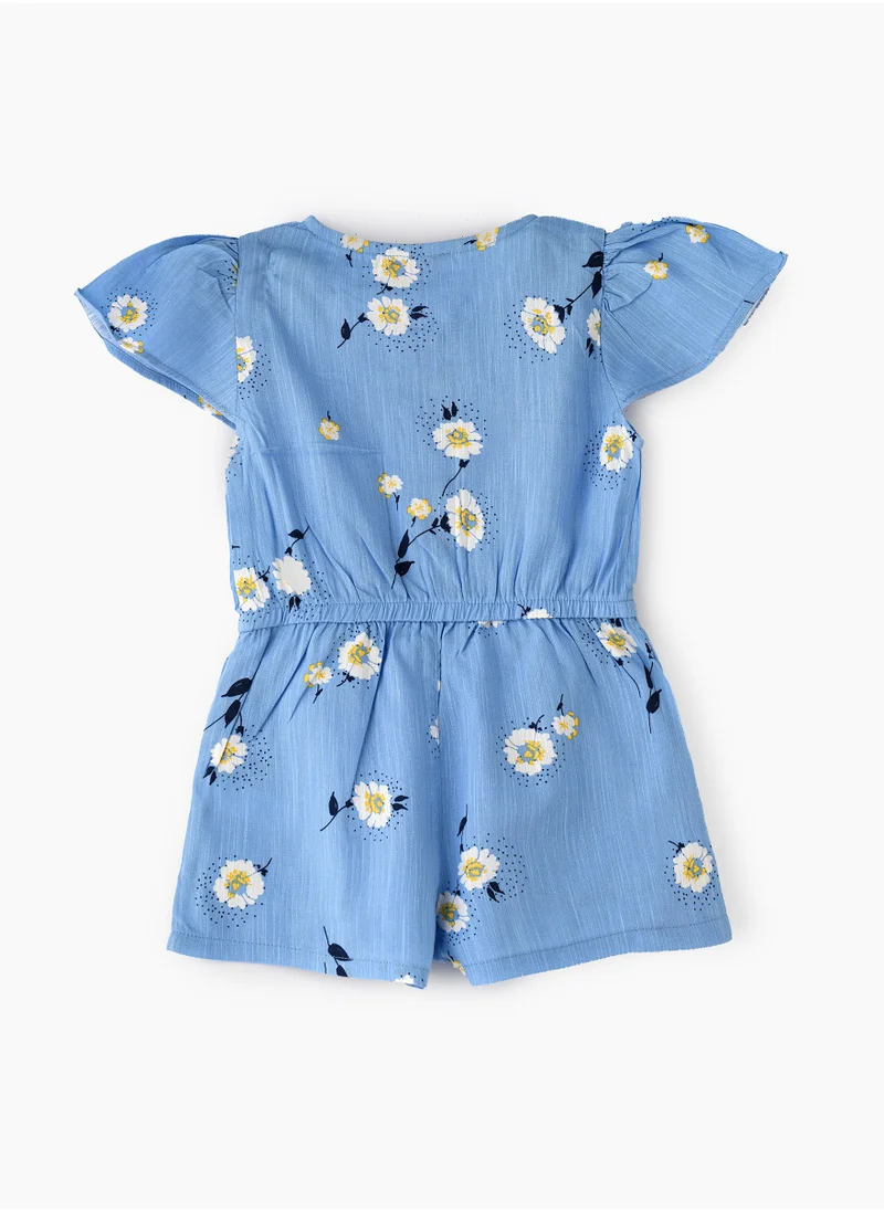 جيلين Girls' Blue Floral Button-Down Playsuit