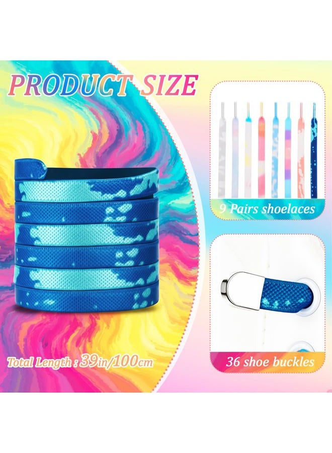 Funnysoft 9 Pairs Tie Dye Shoelaces for Sneakers Elastic No Tie Shoe Laces Gradient Colors Magnetic Shoe Laces for Sports Shoes Boots Sneakers Skates No Screw One Size Fits All - Image 2