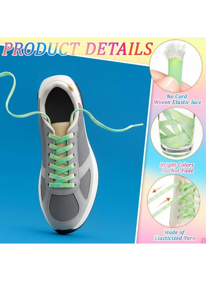 Funnysoft 9 Pairs Tie Dye Shoelaces for Sneakers Elastic No Tie Shoe Laces Gradient Colors Magnetic Shoe Laces for Sports Shoes Boots Sneakers Skates No Screw One Size Fits All - Image 3