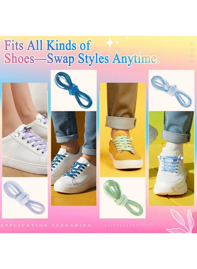 Funnysoft 9 Pairs Tie Dye Shoelaces for Sneakers Elastic No Tie Shoe Laces Gradient Colors Magnetic Shoe Laces for Sports Shoes Boots Sneakers Skates No Screw One Size Fits All - Image 5