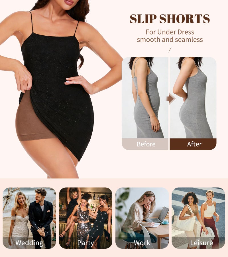 OPIBOO Seamless Shaping Boyshorts Panties Slip Shorts for Under Dresses High Waisted Tummy Control Underwear Shapewear for Women 2 Pack M - Image 5