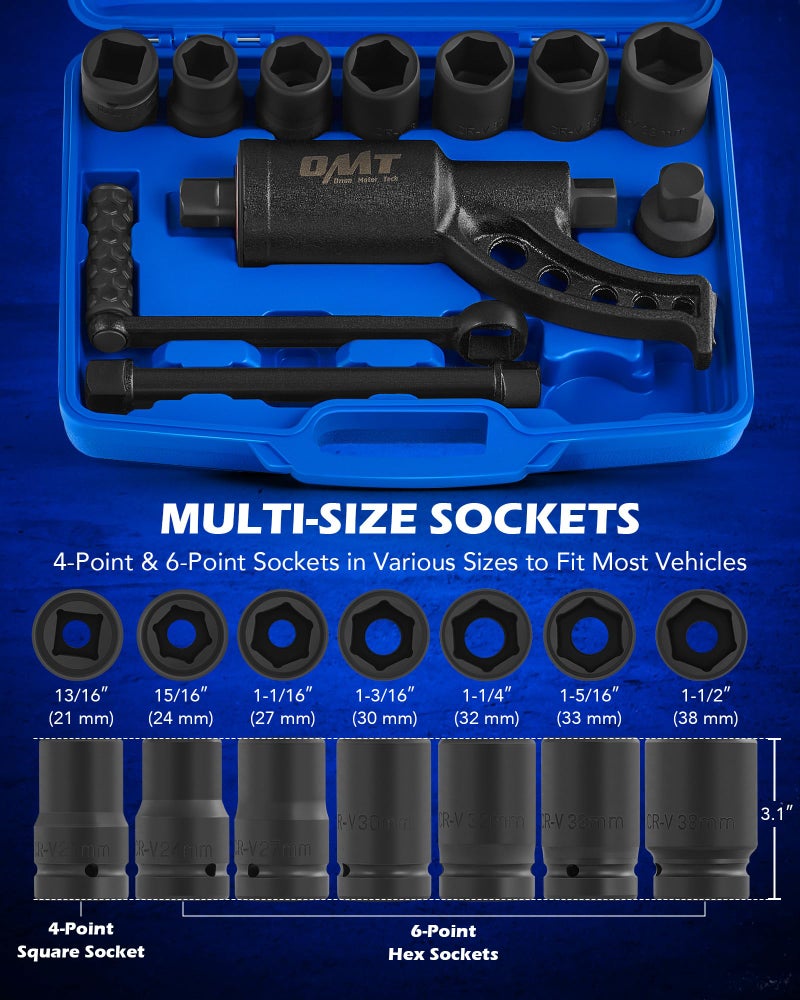 Orion Motor Tech Torque Multiplier, 11pc 1" Drive Heavy Duty Torque Multiplier Wrench Set with 8 Cr-V Sockets 21-38mm, 6800 Nm 1:64 Labor Saving Lug Nut Remover for Semi Trucks RVs Buses - Image 3