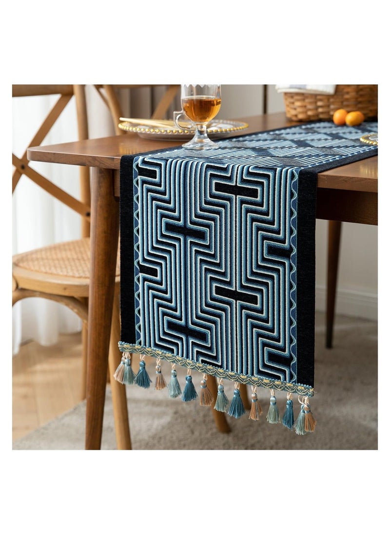 Generic Table Runner 13"X72" Farmhouse Style, Vintage Rustic Linen Table Runner with Handmade Tassels, Long Embroidered Table Runner for Bohemian Rustic Wedding Bridal Shower Home Dining Table Decor  - Image 1