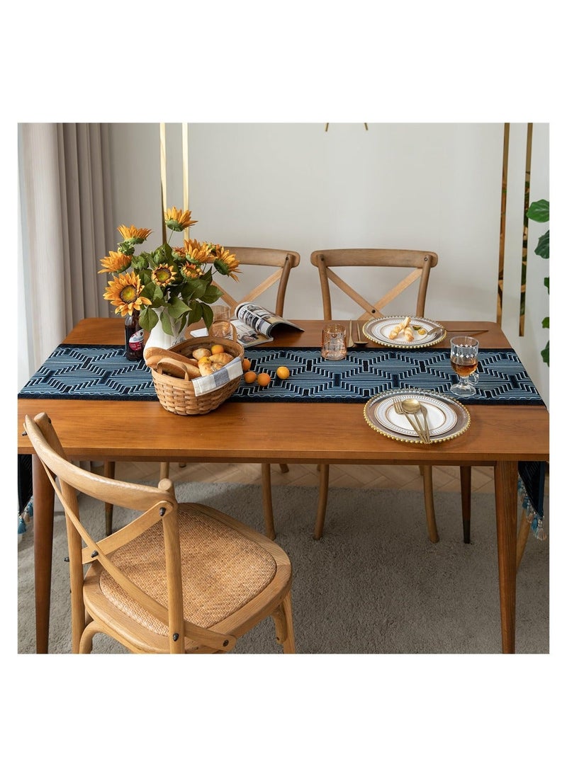 Generic Table Runner 13"X72" Farmhouse Style, Vintage Rustic Linen Table Runner with Handmade Tassels, Long Embroidered Table Runner for Bohemian Rustic Wedding Bridal Shower Home Dining Table Decor  - Image 3