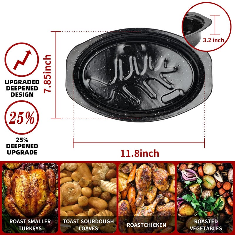 DIMESHY 13Inch Roasting Pan, Enamel on Steel, Black Covered Oval Roaster Pan with Lid, Small Cookware for Turkey, Small Chicken, Roast Baking Pan. - Image 5
