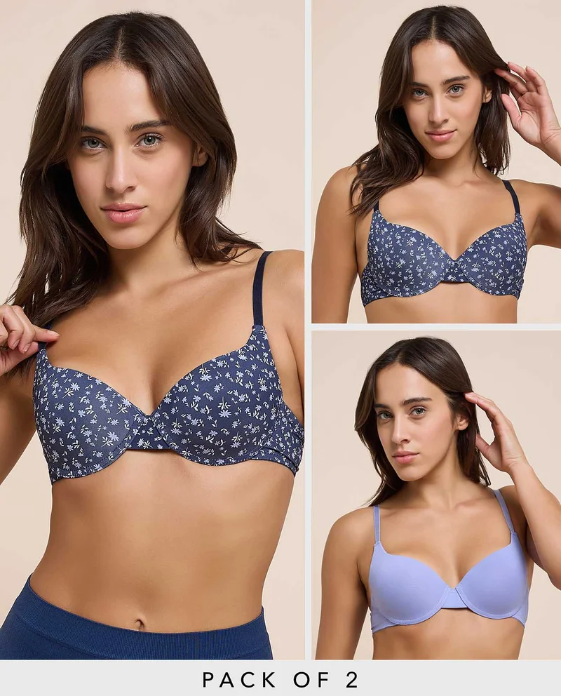 أر أند بي 2 Pack Printed Padded Push Up Bra