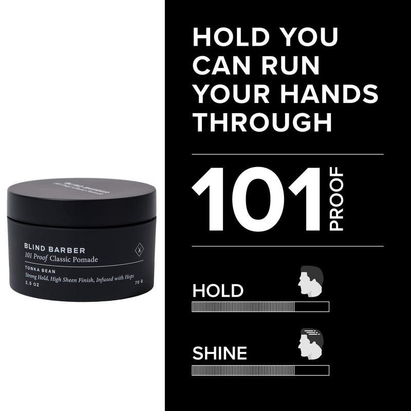 Blind Barber 101 Proof Classic Hair Pomade for Men - Water Based Pomade with Hops & Tonka Bean - Strong Hold & High Shine Finish - Paraben & Sulfate-Free Hair Styling Products (2.5 oz) - Image 3
