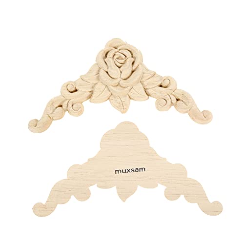 MUXSAM 4Pcs Wood Appliques & Onlays for Furniture, 3.15" x 3.15"(8x8cm), Handmade Carved Unpainted Corner Decoration for Home Wall Door Bed Cabinet Cupboard Funiture Door Cabinet Retro Rose Pattern - Image 3