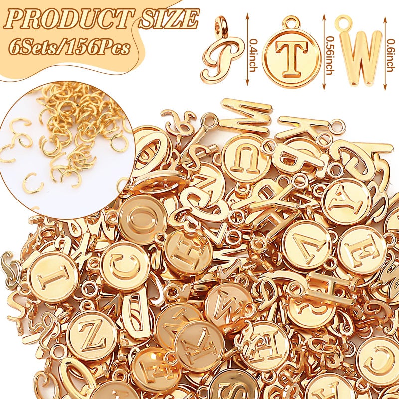 SANNIX Letter Charms, 156Pcs/6 Sets Alphabet ABC Letter Charms 3 Styles Capital A-Z Charms DIY Bracelet Necklace Pendants with 200Pcs Open Jump Rings for Jewelry Making, KC Gold - Image 2