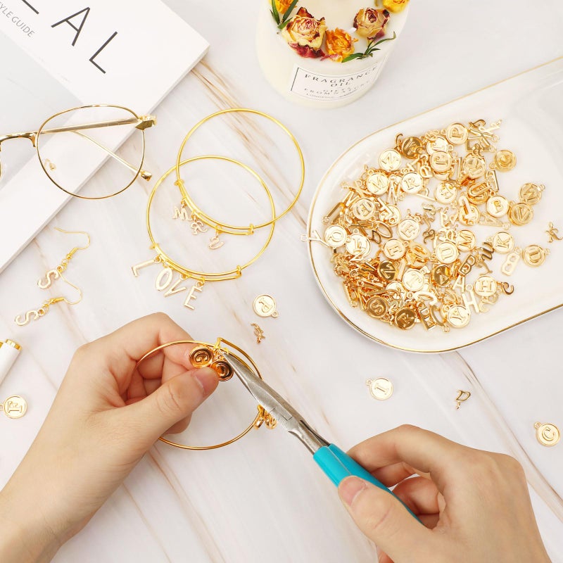 SANNIX Letter Charms, 156Pcs/6 Sets Alphabet ABC Letter Charms 3 Styles Capital A-Z Charms DIY Bracelet Necklace Pendants with 200Pcs Open Jump Rings for Jewelry Making, KC Gold - Image 5