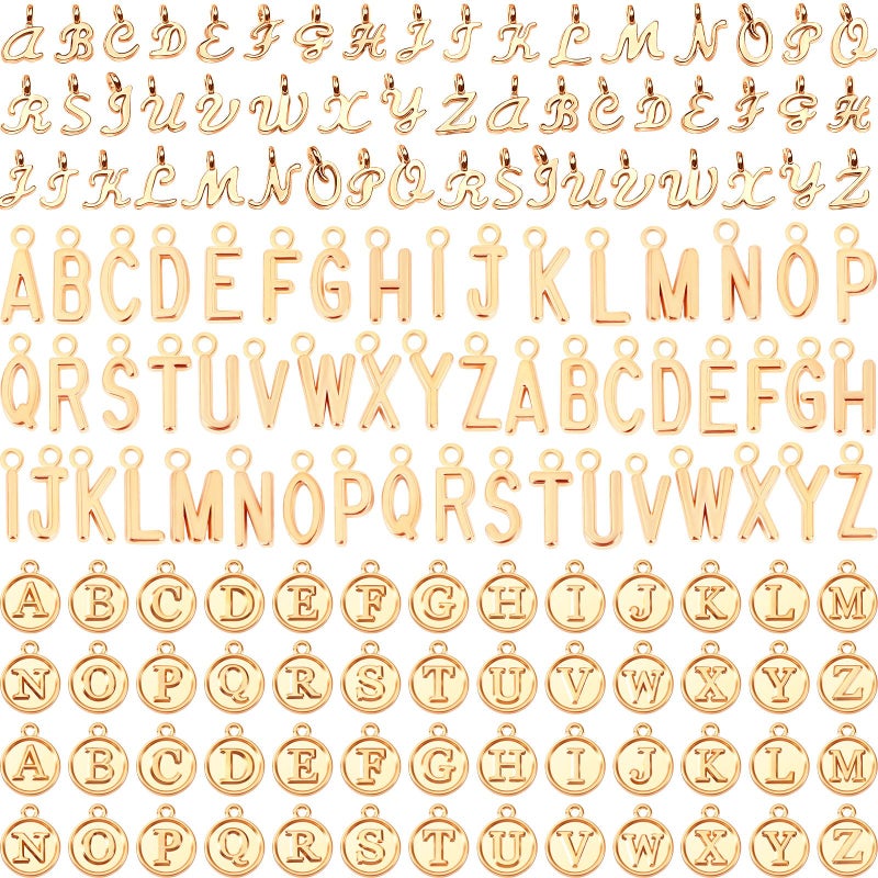 SANNIX Letter Charms, 156Pcs/6 Sets Alphabet ABC Letter Charms 3 Styles Capital A-Z Charms DIY Bracelet Necklace Pendants with 200Pcs Open Jump Rings for Jewelry Making, KC Gold - Image 1