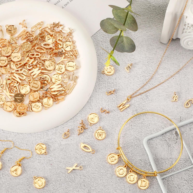 SANNIX Letter Charms, 156Pcs/6 Sets Alphabet ABC Letter Charms 3 Styles Capital A-Z Charms DIY Bracelet Necklace Pendants with 200Pcs Open Jump Rings for Jewelry Making, KC Gold - Image 4