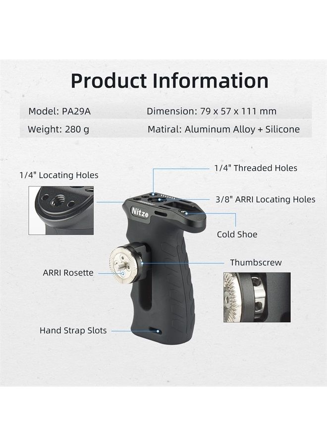 Nitze Ergonomic Side Handle with ARRI Rosette, Up and Down Adjustable Left/Right Side Handle for Camera and Monitor Rigs - PA29A - Image 2