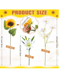Excefore 20 Pcs Artificial Sunflower Bouquets Faux Flowers Bouquet Latex Lilies Silk Daisy Sunflowers Spring Flower Arrangement for Wedding Party Decor Mother's Day Table Centerpiece Home Decoration  - Image 2