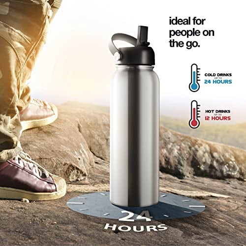 Brewberry Stainless Steel Insulated Water Bottle and Travel Mug for Hot and Cold Beverages, Wide Mouth, Double Wall Insulated Hydration Sports Water Bottle for Hiking, Biking, Outdoor, 40 OZ BPA Free - Image 3