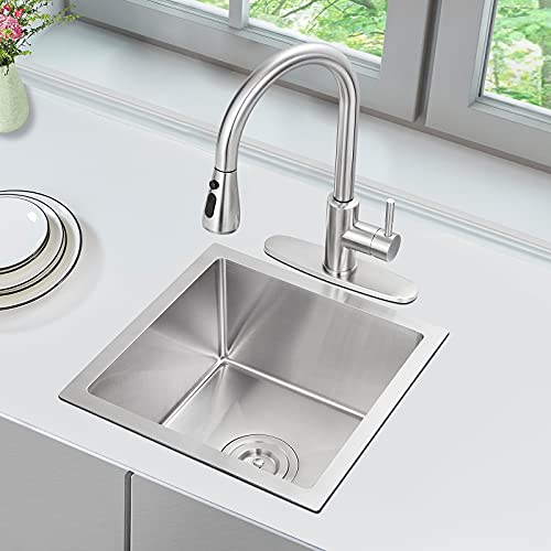 MENATT 15 x 15 Inch Undermount Bar Sink, Single Bowl Handmade Stainless Steel Small Kitchen Bar Sink, 15" x 15" x 8" - Image 2