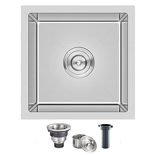 MENATT 15 x 15 Inch Undermount Bar Sink, Single Bowl Handmade Stainless Steel Small Kitchen Bar Sink, 15" x 15" x 8" - Image 1