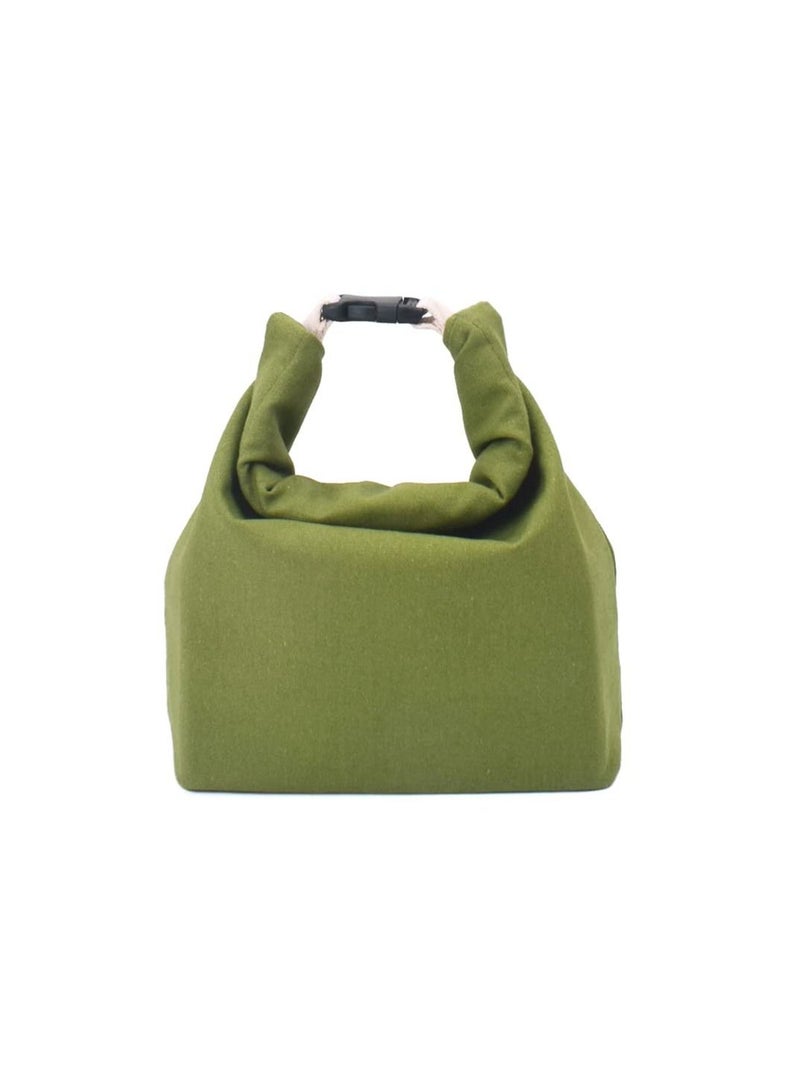 SYOSI Reusable Lunch Bag Insulated Handbag Smile Tote bag with Handle for Women Work Picnic or Travel (Olive Green)  - Image 4