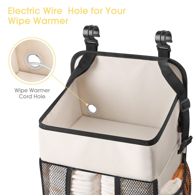 Maliton Hanging Diaper Organizer - Caddy for Changing Table, Crib, Pack n' Play - Stacker Holds 52+ Diapers - Nursery Organizer & Baby Shower Gifts - Beige - Image 3