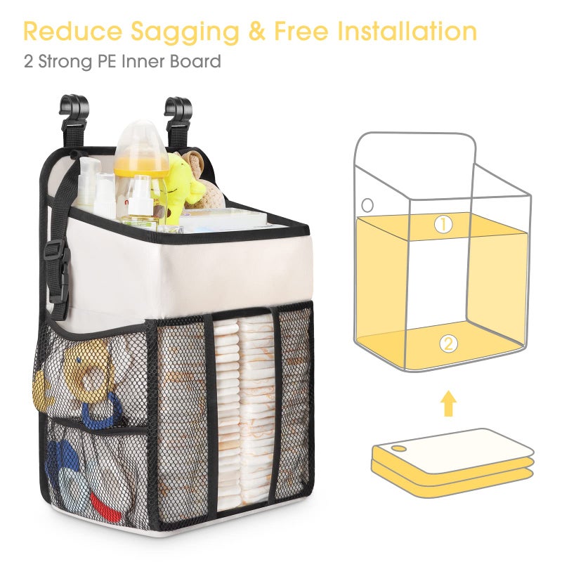 Maliton Hanging Diaper Organizer - Caddy for Changing Table, Crib, Pack n' Play - Stacker Holds 52+ Diapers - Nursery Organizer & Baby Shower Gifts - Beige - Image 2