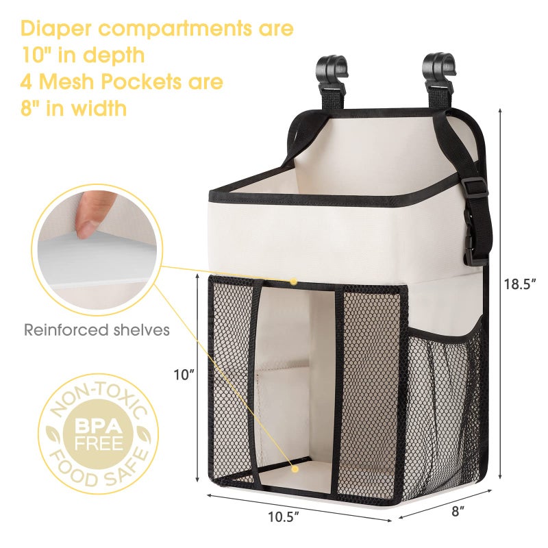Maliton Hanging Diaper Organizer - Caddy for Changing Table, Crib, Pack n' Play - Stacker Holds 52+ Diapers - Nursery Organizer & Baby Shower Gifts - Beige - Image 4
