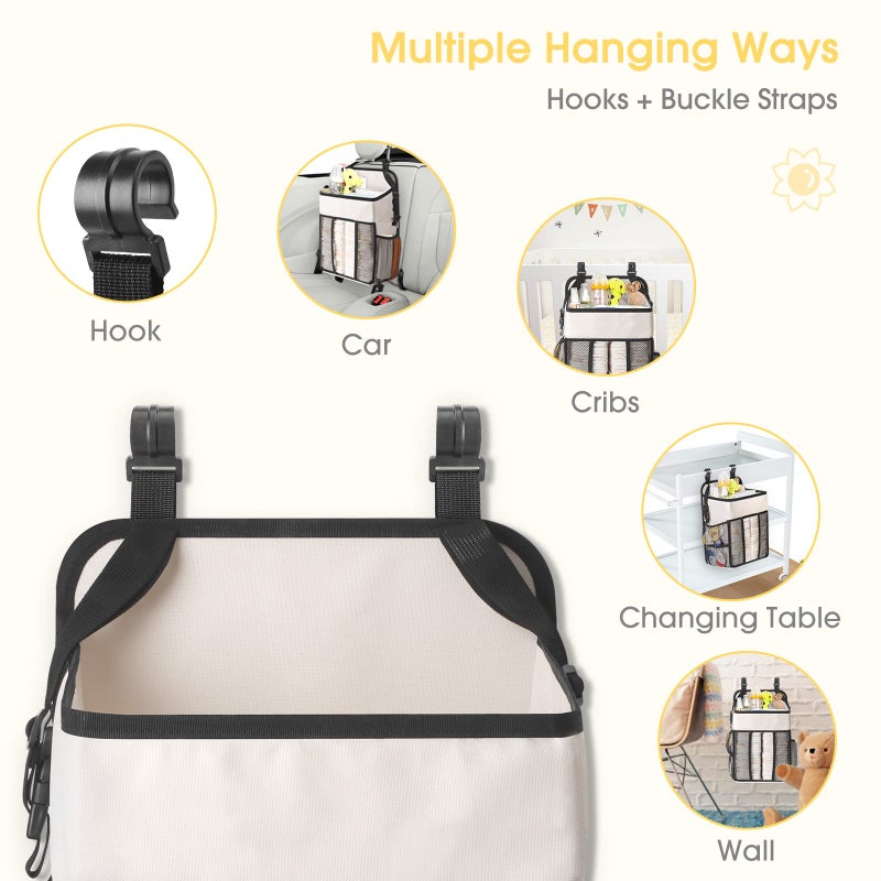 Maliton Hanging Diaper Organizer - Caddy for Changing Table, Crib, Pack n' Play - Stacker Holds 52+ Diapers - Nursery Organizer & Baby Shower Gifts - Beige - Image 5