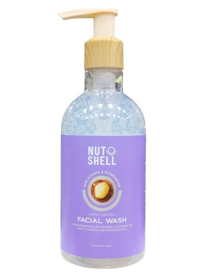 NUT SHELL facial wash ultra hydrating & refreshing cleansing gel macadamia & rose water 250ml - Image 1