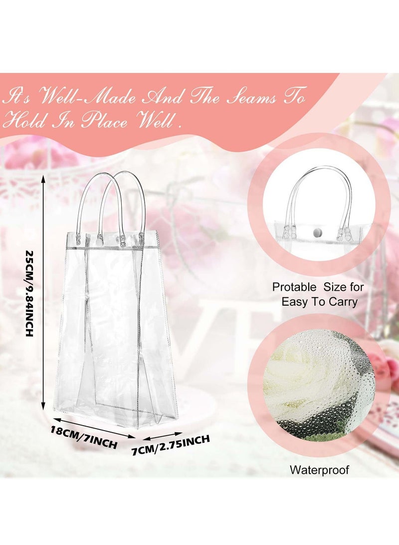 Excefore Clear PVC Gift Bags Reusable Transparent Shopping Bag Gift Wrap Tote with Handles for Wedding Flowers Birthday Day Party Bags 25 x 18 x 7cm(10Pcs) - Image 3