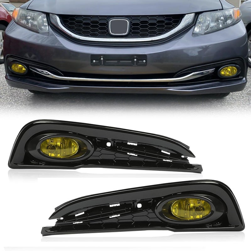 HECASA Fog Lights Compatible with 20132015 Honda Civic 4Door Sedan Bumper Fog Lamp wSwitch Replacement for HO2592135 HO2593135 HO1038114 HO1039114 Yellow