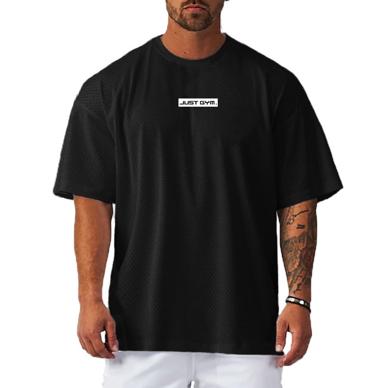 Summer mesh quick-drying fitness plus size short sleeve men's sports breathable sweat-absorbent T-shirt loose casual half sleeve - Image 2
