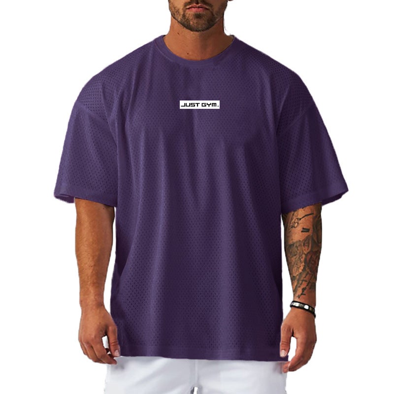 Summer mesh quick-drying fitness plus size short sleeve men's sports breathable sweat-absorbent T-shirt loose casual half sleeve - Image 3