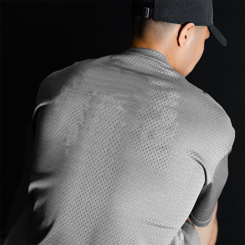 Summer mesh quick-drying fitness plus size short sleeve men's sports breathable sweat-absorbent T-shirt loose casual half sleeve - Image 4