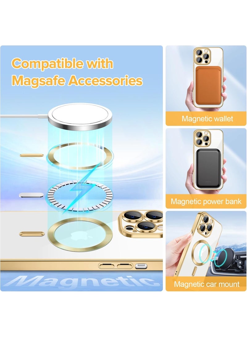 جراب مطلي بالكهرباء لهاتف iPhone 13 Pro Max مع حماية كاملة لعدسة الكاميرا متوافق مع الشحن اللاسلكي MagSafe، غطاء مغناطيسي ناعم مقاوم للصدمات من مادة TPU (ذهبىي) - Image 5