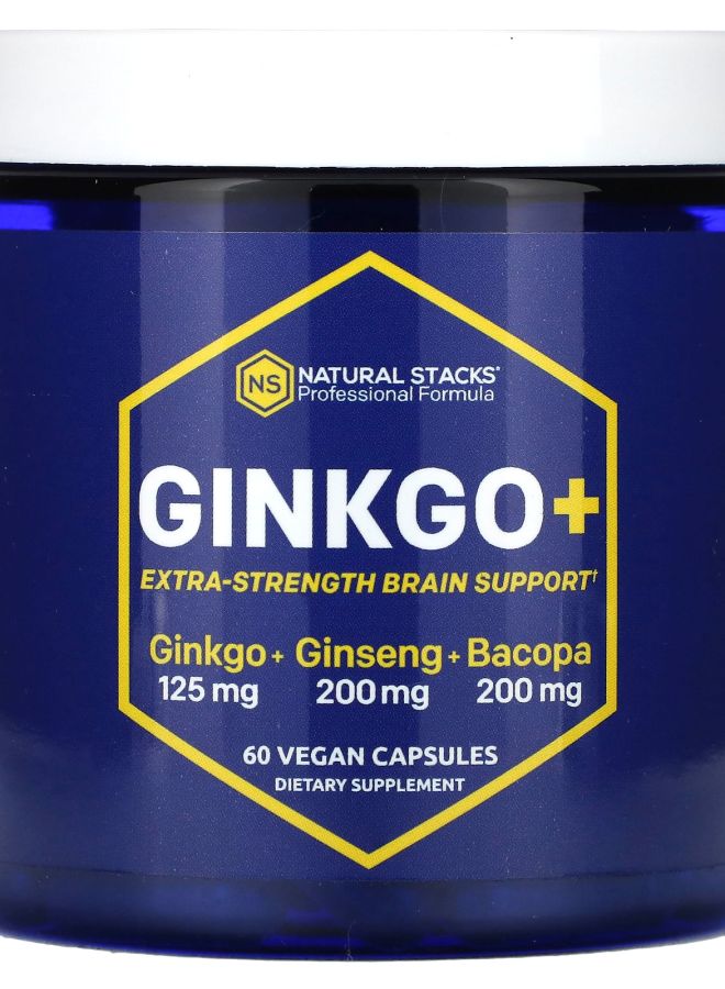 Natural Stacks جينكو+ دعم الدماغ بقوة إضافية 60 كبسولة نباتية