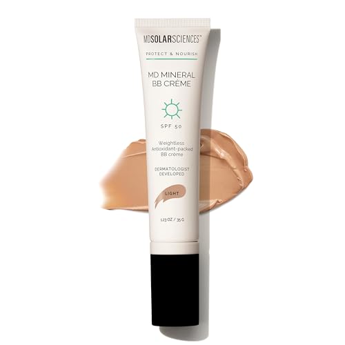 MDSolarSciences Mineral BB Crme SPF 50 Oil Free Hydrating Sheer Tinted Mineral Sunscreen with Niacinamide Caffeine Squalane Blurring AntiAging Clean Reef Safe Light 123 oz