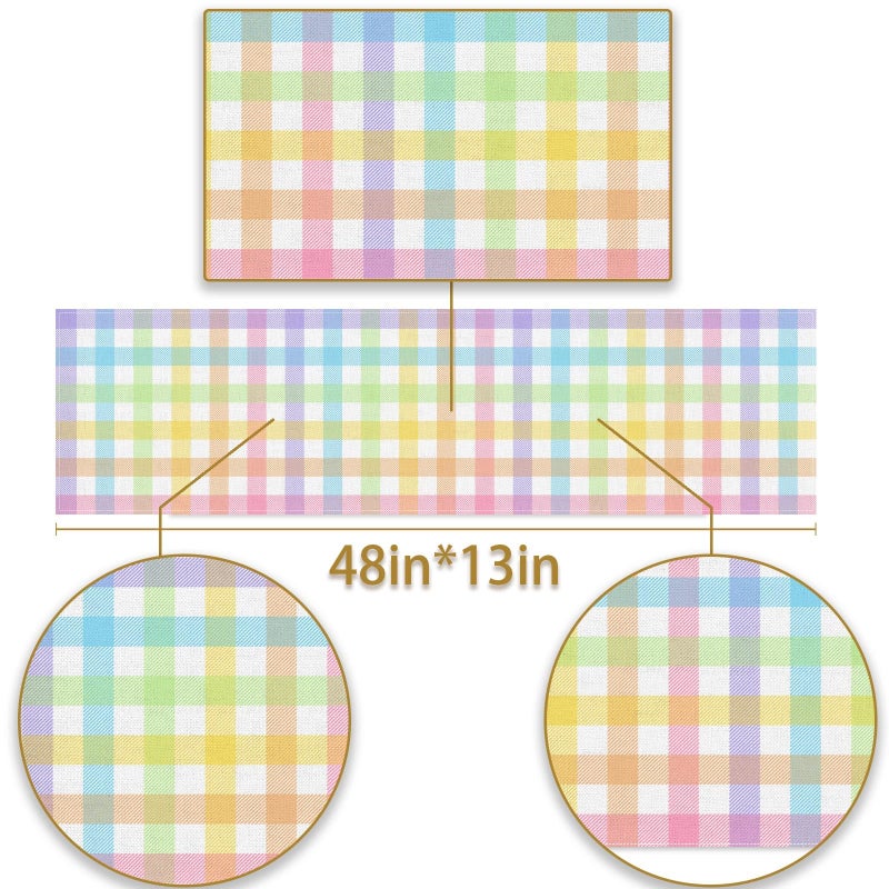 Pudodo Easter Buffalo Plaid Check Table Runner Spring Holiday Farmhouse Fireplace Kitchen Dinning Room Home Party Decoration (13" x 48") - Image 5