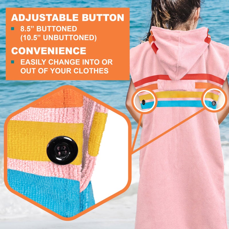 Suncube SUN CUBE Kids Changing Robe Surf Poncho, Kids Beach Towels, Hooded Towel for Toddler Bath Pool, Microfiber Quick Dry Wearable Towel Poncho with Hood, Swim Towel for Boys Girls 3-7 Years, Sunset Pink - Image 5
