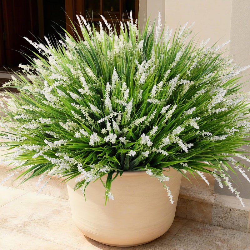 Ivydale 20PCS Artificial Plants Fake Flowers Monkey Grass for Outdoors,UV Resistant Realistic White Faux Greenery Shrubs Outside Decor for Home Garland Porch Patio Balcony Planter Yard Office Pathway - Image 1