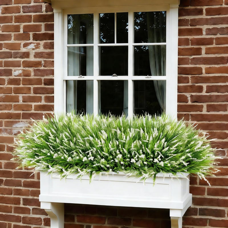 Ivydale 20PCS Artificial Plants Fake Flowers Monkey Grass for Outdoors,UV Resistant Realistic White Faux Greenery Shrubs Outside Decor for Home Garland Porch Patio Balcony Planter Yard Office Pathway - Image 2